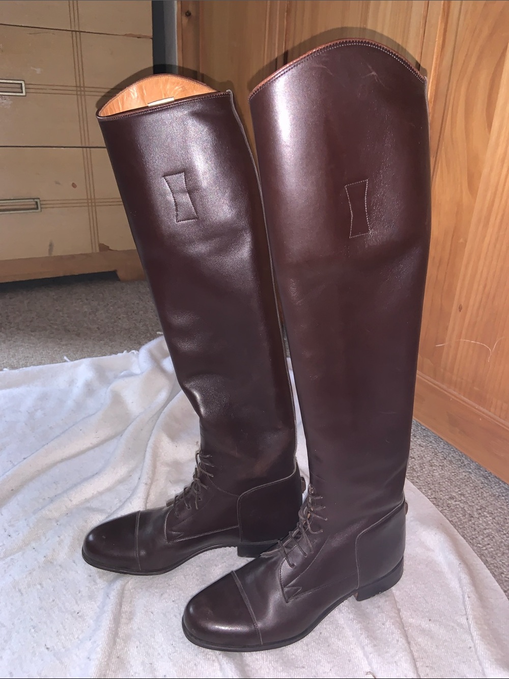 VOGEL BROWN CUSTOM TALL ENGLISH FIELD BOOTS 7.5 slim calfskin riding equestrian - Picture 6 of 14